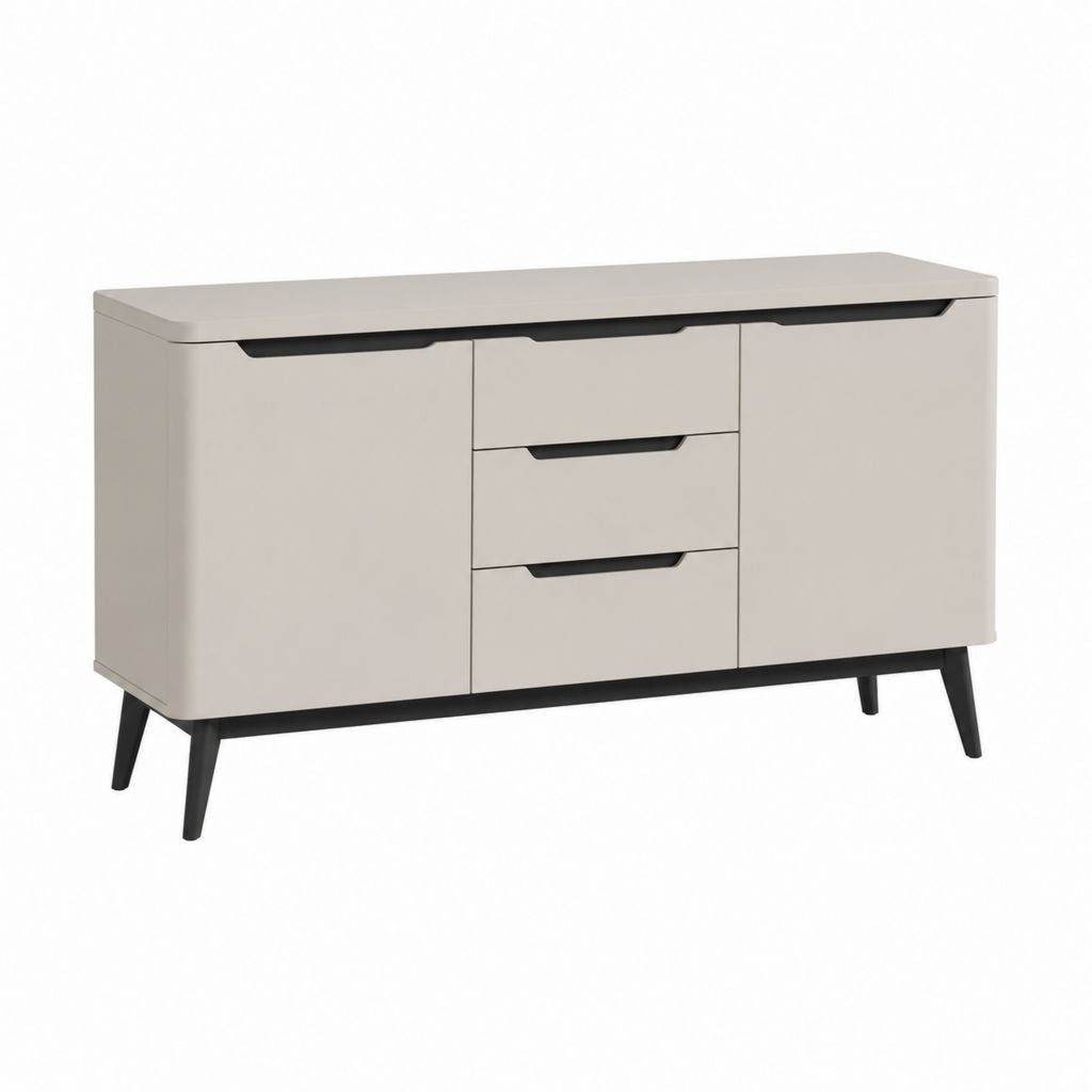 Commode basse 120 x 40 x 75 cm beige en panneaux MDF rectangulaire avec 3 tiroirs et 2 portes