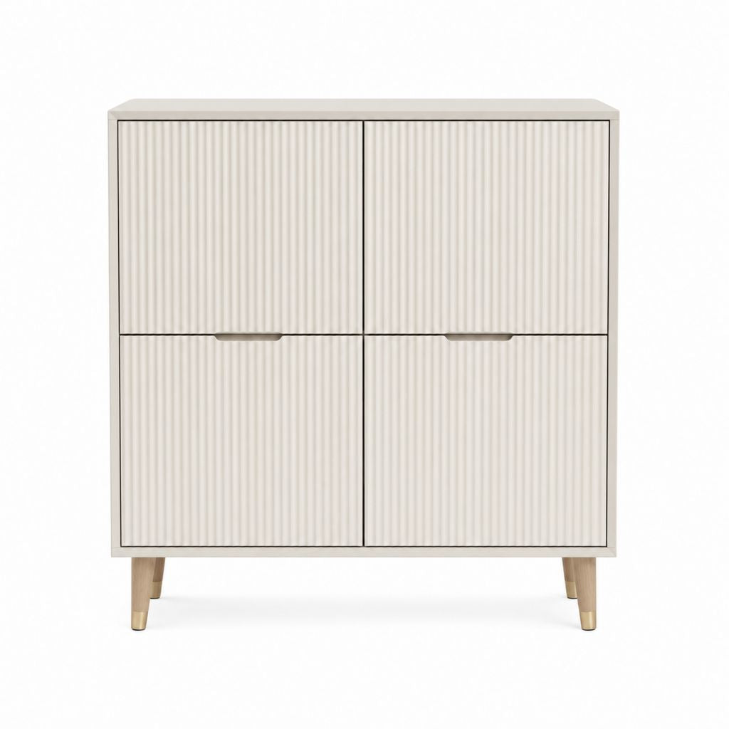 Buffet haut 4 portes beige en MDF rainuré rectangulaire 90 x 40 x 120 cm