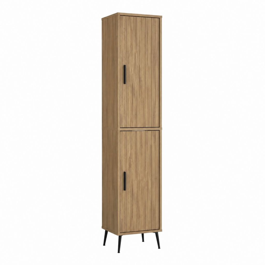 Buffet colonne 2 portes chêne en panneaux de particules 50 x 40 x 180 cm