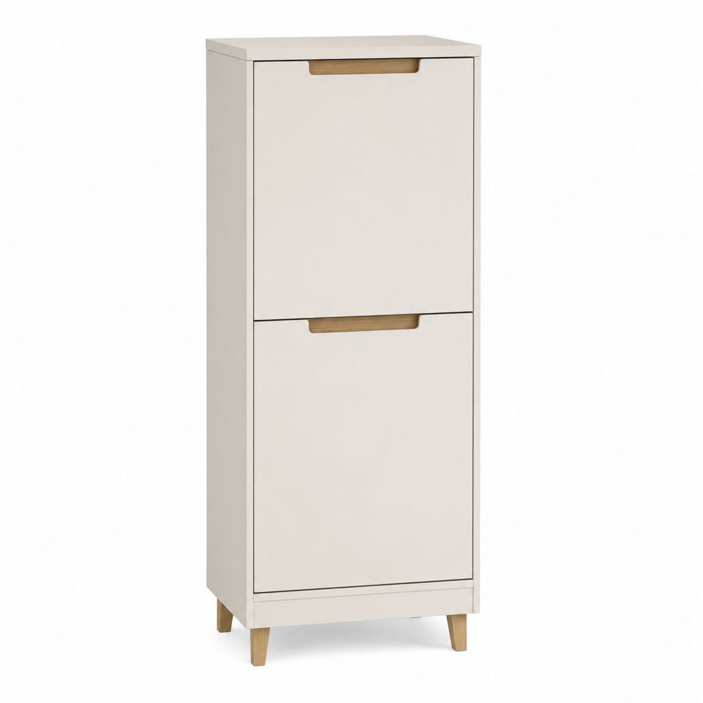 Buffet haut 2 portes blanc et chêne en panneaux MDF 60 x 35 x 150 cm