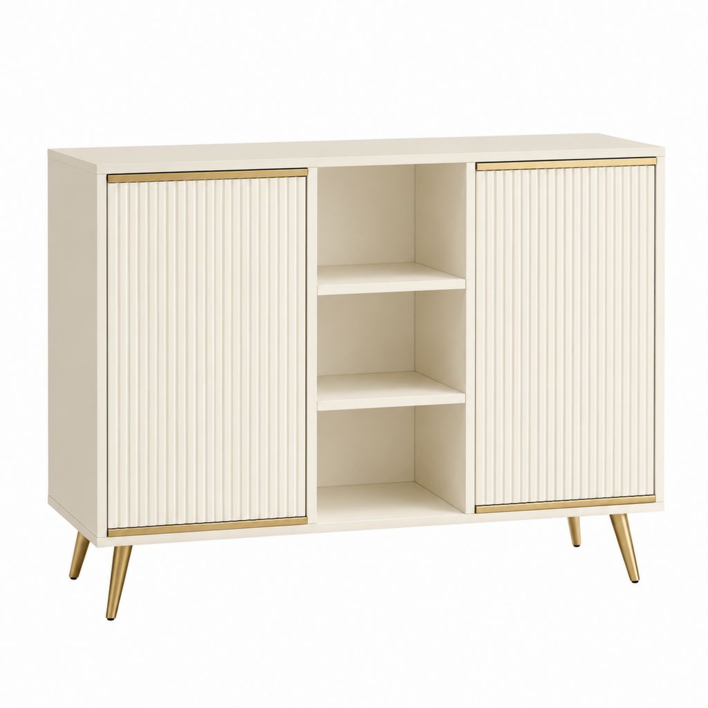 Buffet de rangement crème en MDF à 2 portes striées 120 x 80 x 40 cm