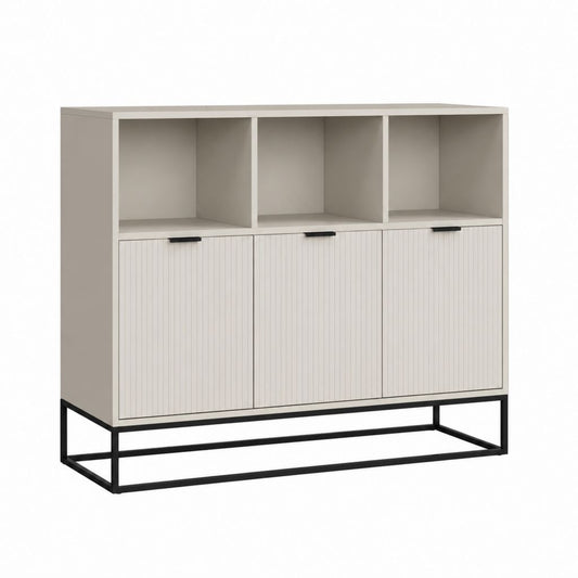 Buffet de salle à manger rectangulaire beige et noir en panneaux MDF 120 x 40 x 120 cm