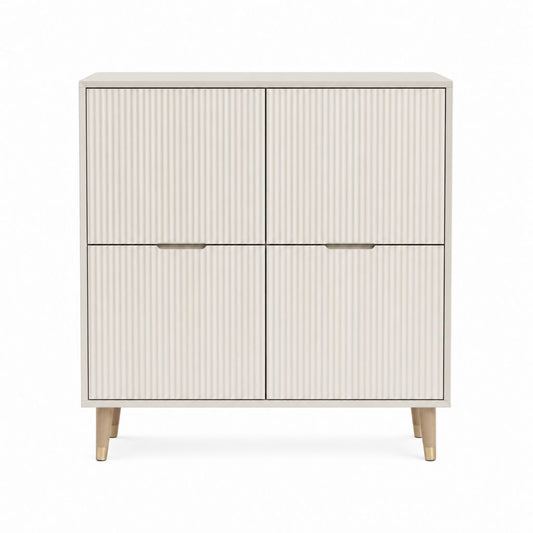 Buffet haut 4 portes beige en MDF rainuré rectangulaire 90 x 40 x 120 cm