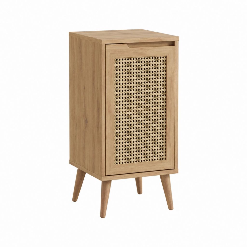 Buffet de rangement étroit chêne et rotin naturel 40 x 35 x 80 cm