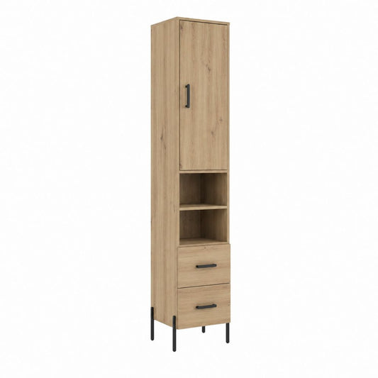Colonne buffet de rangement rectangulaire chêne clair en panneaux de particules 50 x 40 x 190 cm