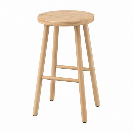 Tabouret de bar en bois massif naturel rond avec repose-pieds 36 x 36 x 75 cm