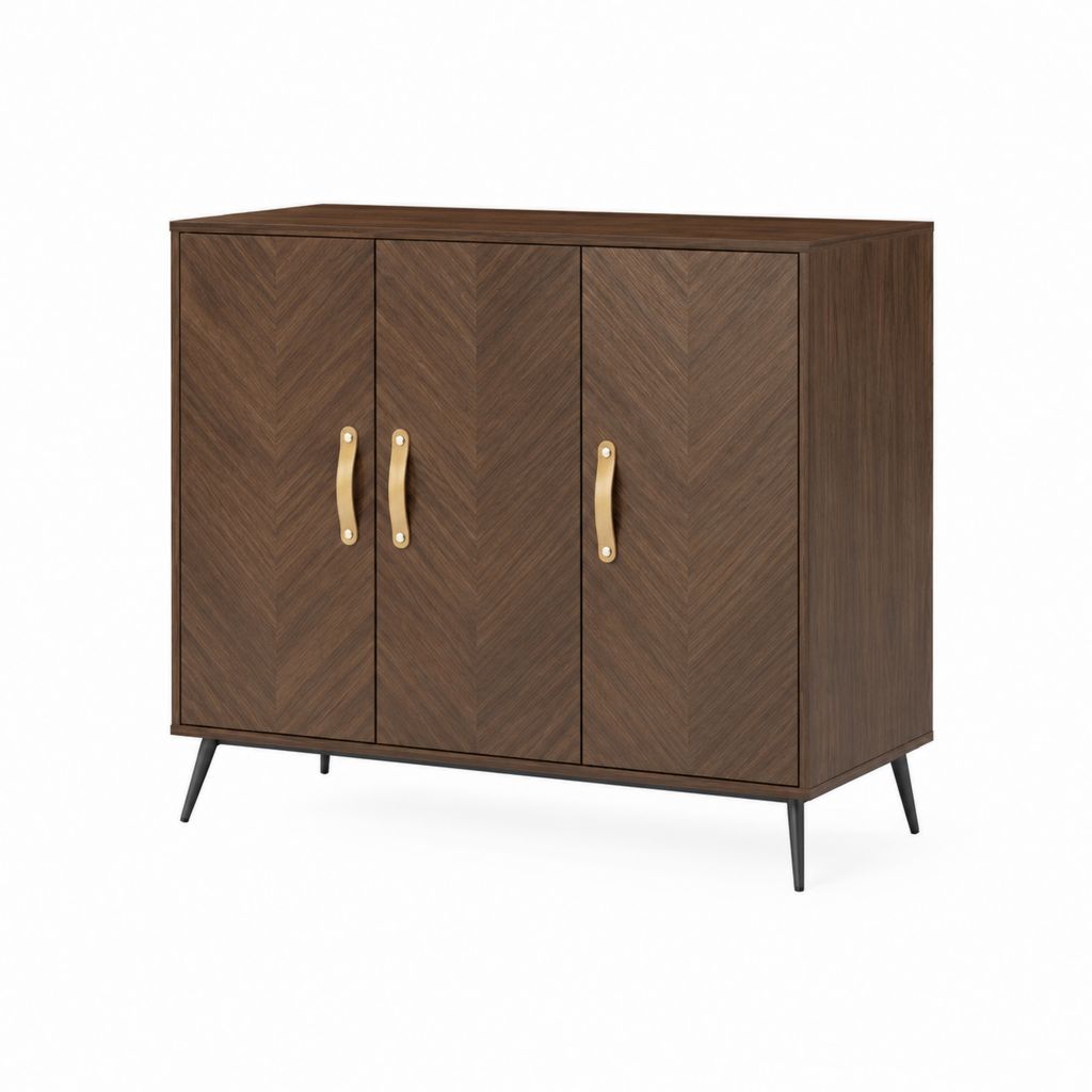 Buffet 3 portes rectangulaire noyer foncé en panneaux MDF 120 x 40 x 90 cm
