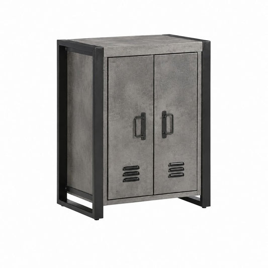 Buffet de rangement 2 portes gris béton et acier noir 80 x 40 x 100 cm