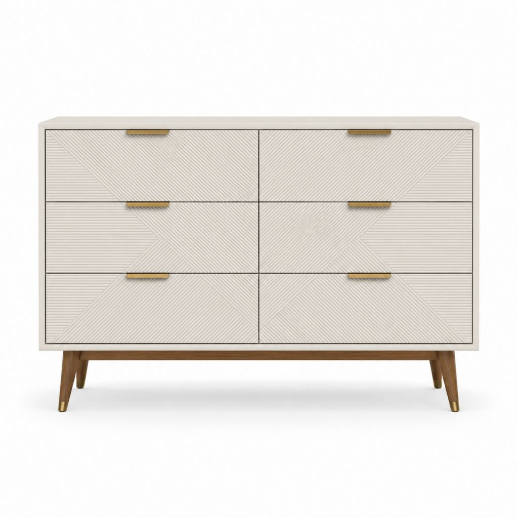 Buffet 6 tiroirs blanc en MDF rectangulaire 150 x 45 x 85 cm