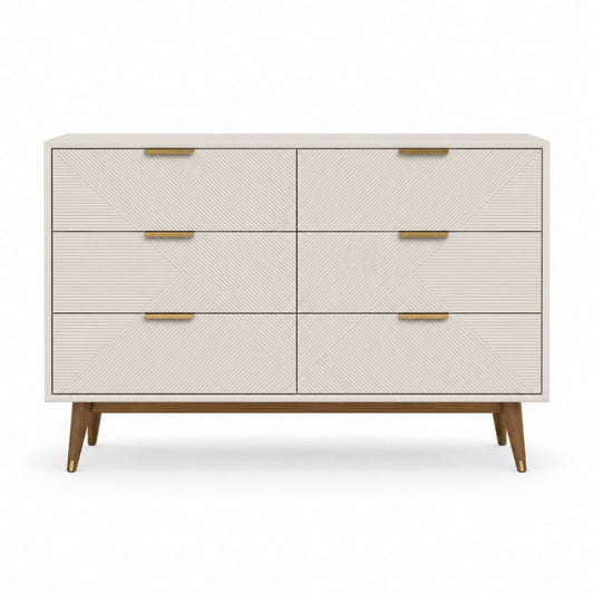 Buffet 6 tiroirs blanc en MDF rectangulaire 150 x 45 x 85 cm