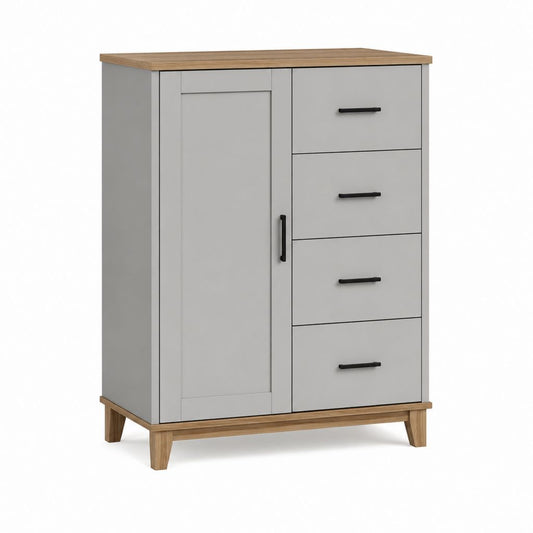 Buffet de rangement rectangulaire gris et chêne en MDF 100 x 40 x 120 cm avec 1 porte et 4 tiroirs