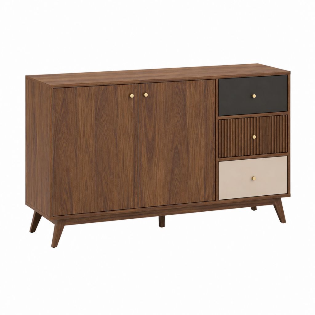 Buffet de salle à manger noyer noir et beige en panneaux de particules 140 x 40 x 85 cm