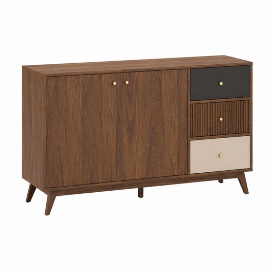 Buffet de salle à manger noyer noir et beige en panneaux de particules 140 x 40 x 85 cm