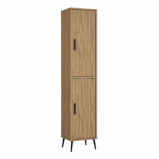 Buffet colonne 2 portes chêne en panneaux de particules 50 x 40 x 180 cm