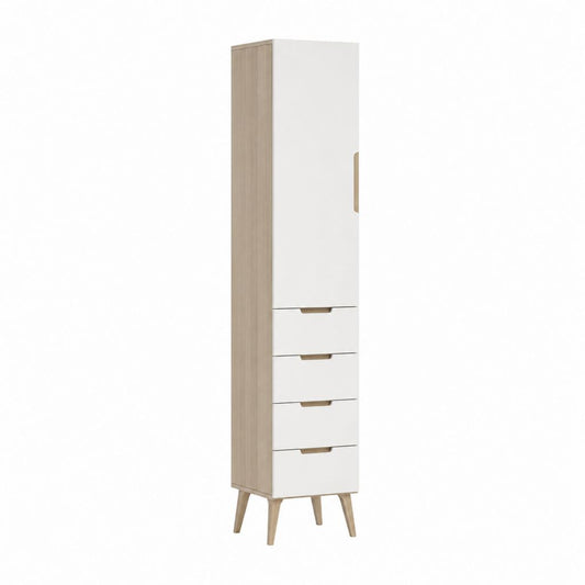 Buffet colonne de rangement blanc et chêne clair en panneaux de particules 60 x 40 x 190 cm