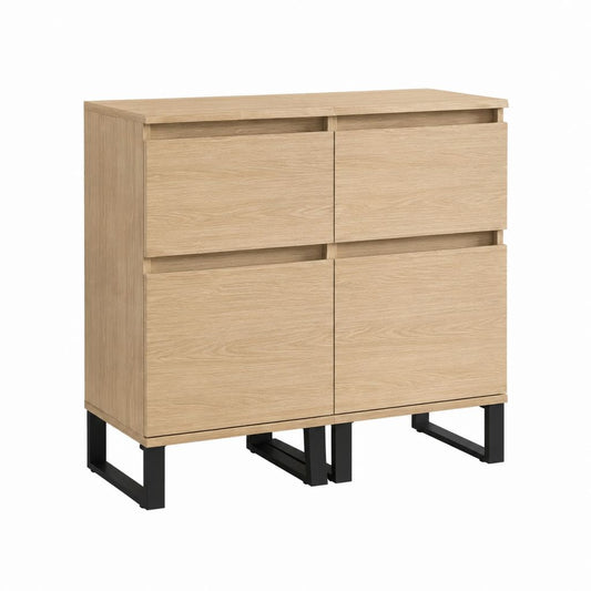 Buffet de rangement 4 portes chêne clair en panneaux de particules 80 x 40 x 100 cm