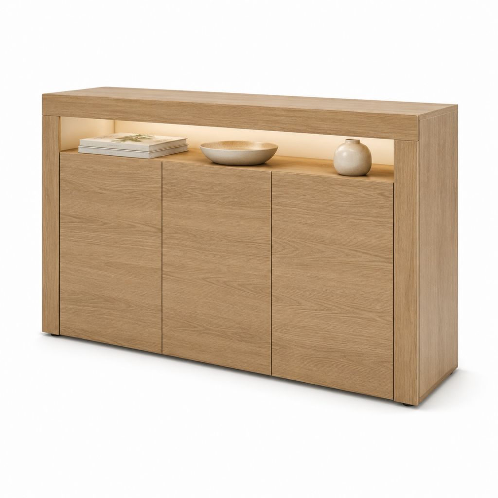 Buffet 3 portes chêne clair MDF plaqué chêne rectangulaire 160 x 40 x 100 cm