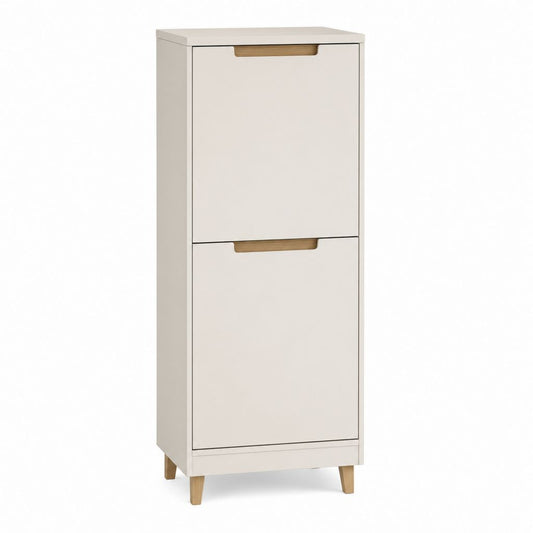 Buffet haut 2 portes blanc et chêne en panneaux MDF 60 x 35 x 150 cm