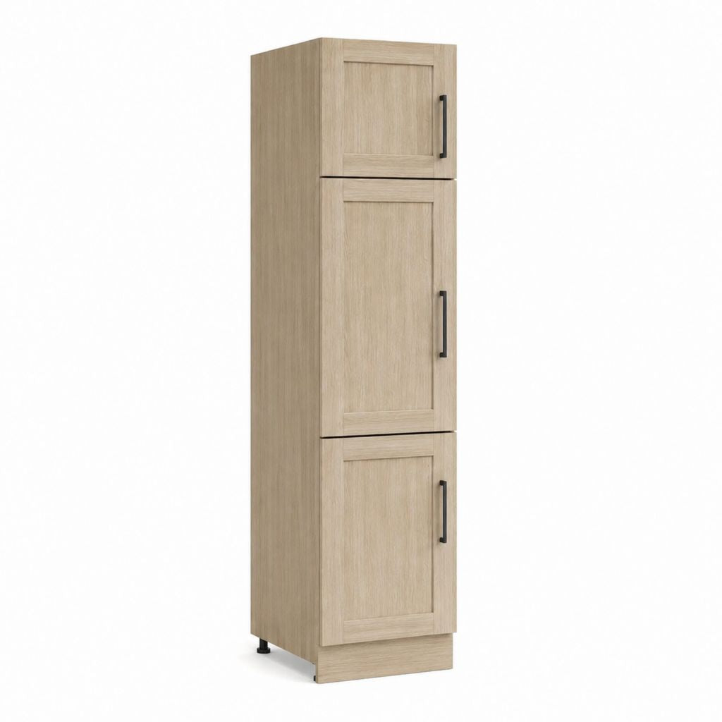 Armoire de cuisine haute 3 portes chêne clair en panneaux de particules mélaminés 60 x 60 x 210 cm