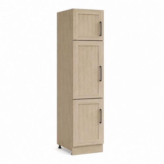 Armoire de cuisine haute 3 portes chêne clair en panneaux de particules mélaminés 60 x 60 x 210 cm