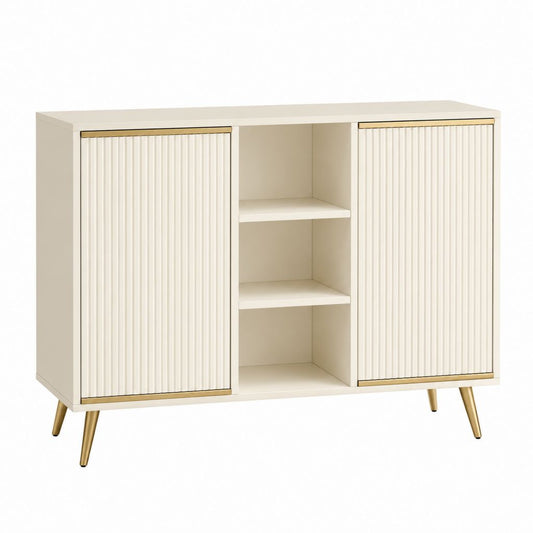 Buffet de rangement crème en MDF à 2 portes striées 120 x 80 x 40 cm