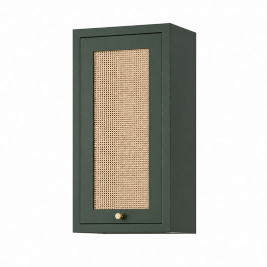 Meuble mural de cuisine à une porte vert foncé en MDF et cannage de rotin rectangulaire 60 x 80 x 32 cm