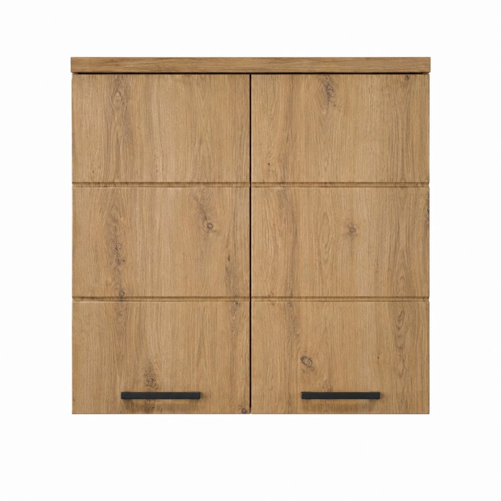 Armoire murale de salle de bain chêne naturel en panneaux de particules 80 x 80 x 15 cm à 2 portes