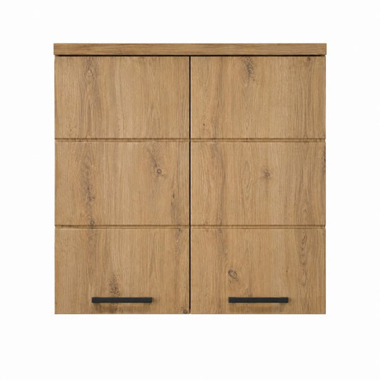 Armoire murale de salle de bain chêne naturel en panneaux de particules 80 x 80 x 15 cm à 2 portes