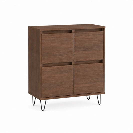 Buffet de rangement 4 portes marron noyer en panneaux mélaminés 80 x 40 x 110 cm
