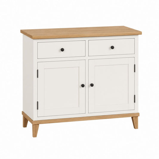 Buffet de salle à manger blanc et chêne en MDF 90 x 40 x 90 cm avec 2 tiroirs et 2 portes